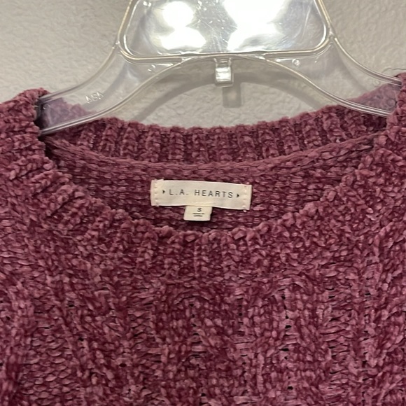 PACSUN LA HEARTS CHUNKY KNIT CROPPED MAROON LONG SLEEVE SWEATER - Picture 4 of 6